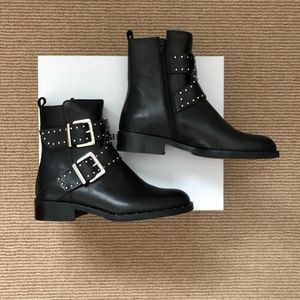 Charles David Black Leather Moto Boots  NEW